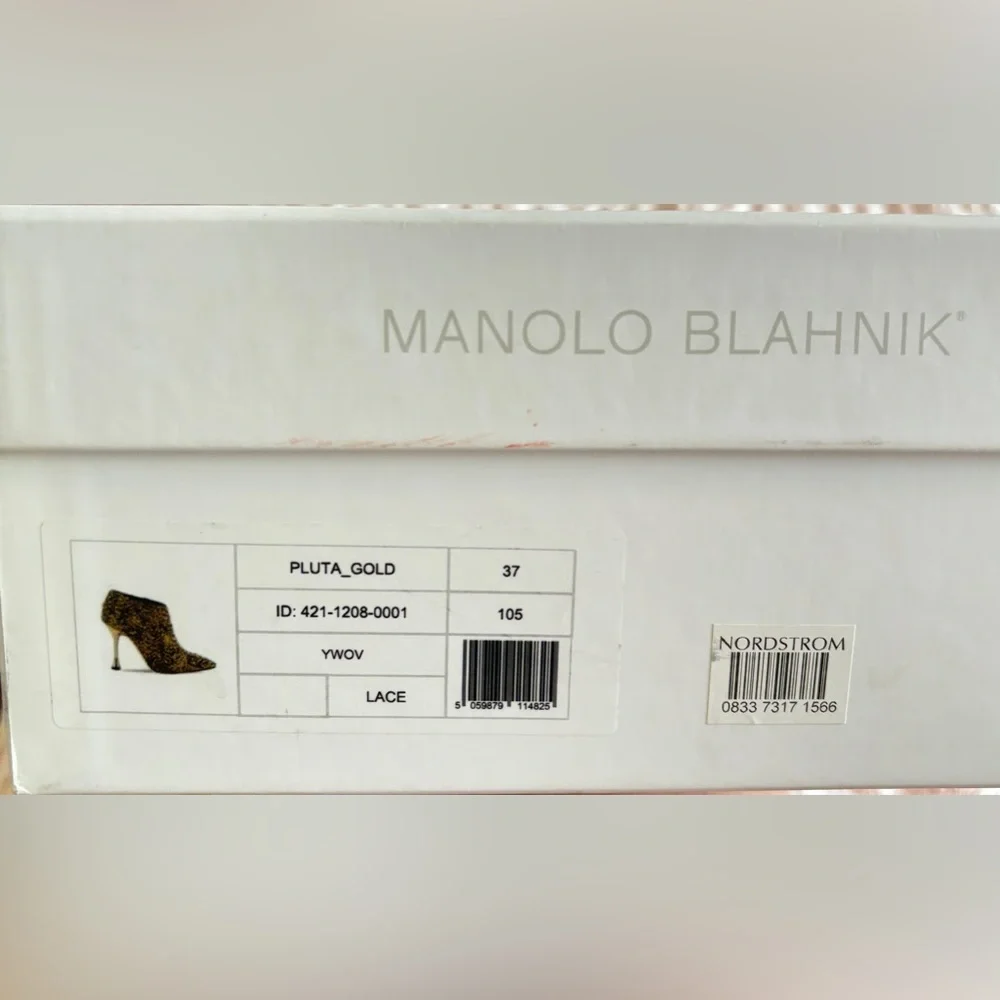 NWT • Manolo Blahnik • Pluta Pointed Toe Bootie • Black and Gold Tinsel • 37 EU - Picture 4 of 10